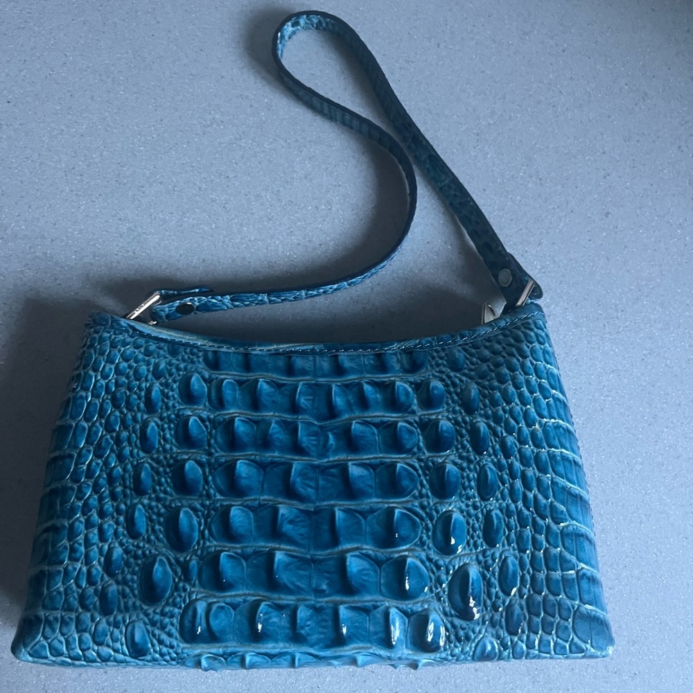Brahmin Blue Croc-Embossed Leather Shoulder Bag beautiful Blue - Picture 3 of 11